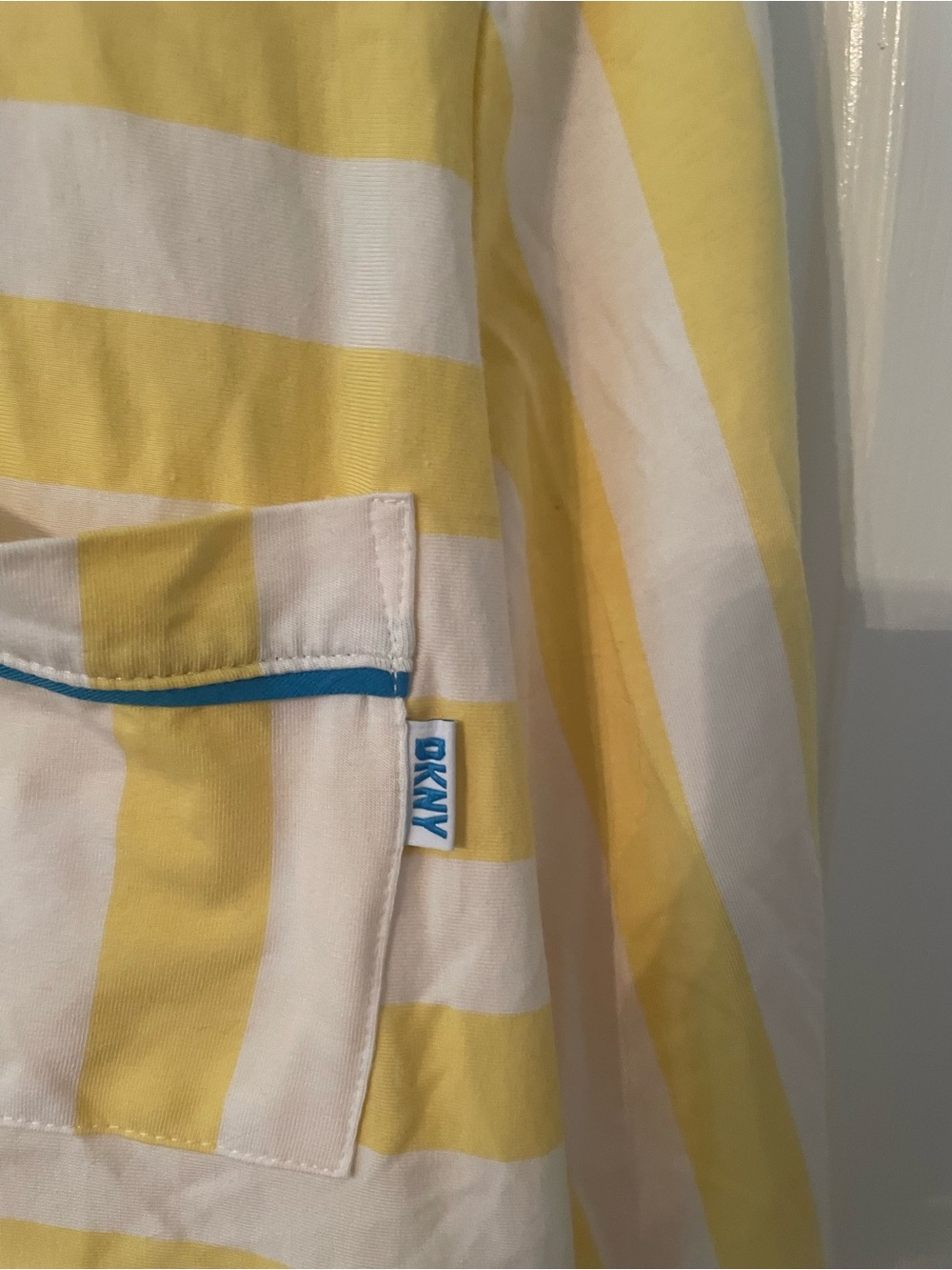 DKNY Yellow and White Striped Kids Pajama Set with Blue Trim - Picture 6 of 11